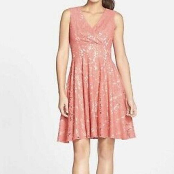 Eliza J Coral Lace Sleeveless Fit Flare Dress Size 6 - Picture 3 of 16